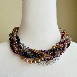 J. Crew beaded multistrand jewel toned necklace grosgrain ribbon tie